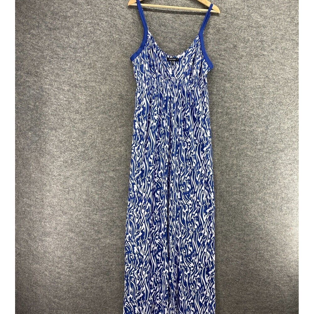 Ellen Tracy Jumpsuit Women M Medium Blue Geometric V-Neck Sleeveless Straight